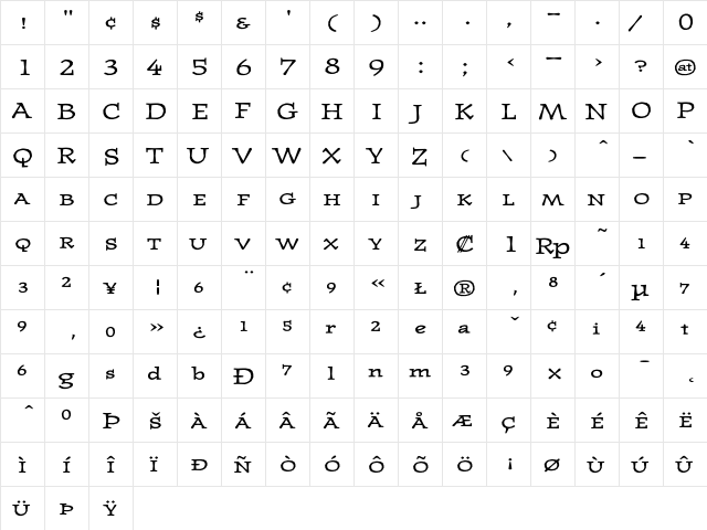 JournalUltraSmallcaps Regular  glyph index