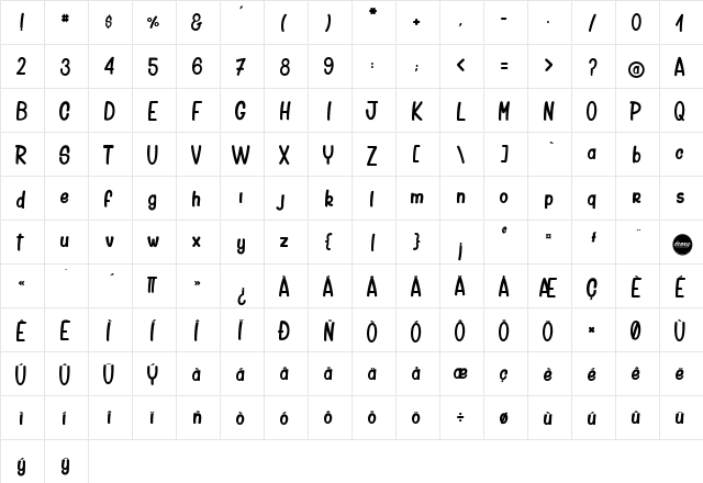 CAMELTOE kalypse Regular  glyph index