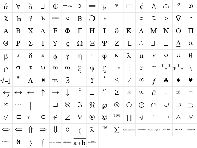 WP Symbol Regular  glyph index