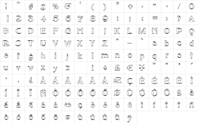 HannahBeckerOutline Regular  glyph index