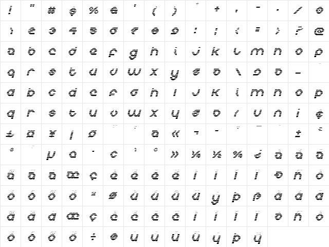 Charlie's Angles Gradient Italic Italic  glyph index