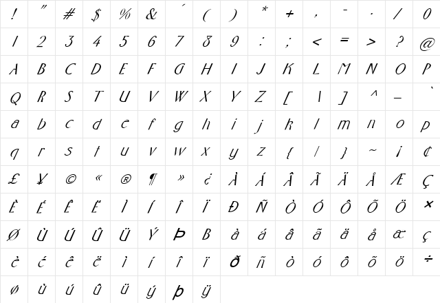 FZ BASIC 10 ITALIC Normal  glyph index