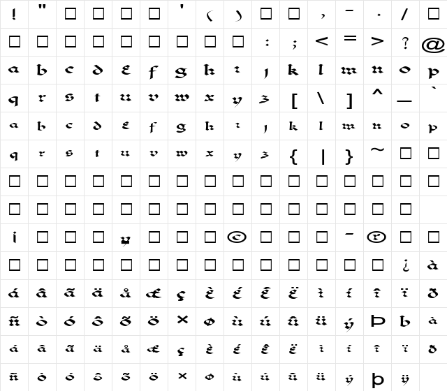 FZ JAZZY 33 EX Normal  glyph index