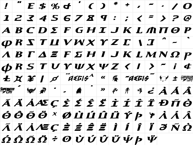 Aegis Expanded Italic Expanded Italic  glyph index