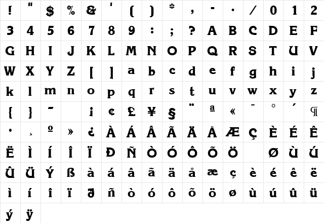 KlingBold Bold  glyph index