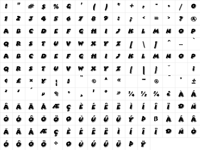 GE Comedy Regular  glyph index