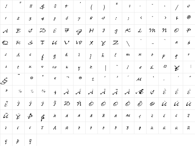 Pepper Regular  glyph index