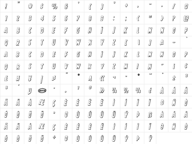 Ghoulish Intent Shadow Italic Italic  glyph index