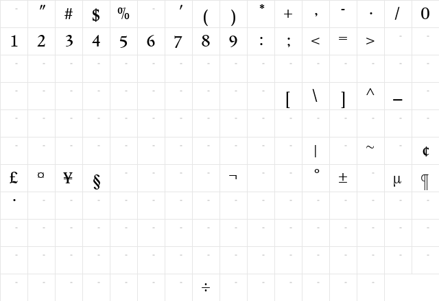 LeightonBoldTab Medium  glyph index