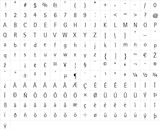 Agfa Rotis Sans Serif Light Regular  glyph index