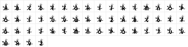 KR Ants Regular  glyph index