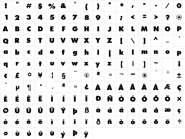 Intrepid ExtraBold Regular  glyph index