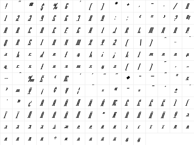 SF Americana Dreams Regular  glyph index
