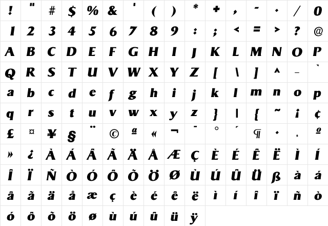 Isigvar Heavy  glyph index