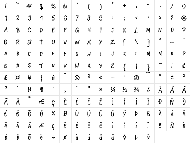 Crasher Regular  glyph index