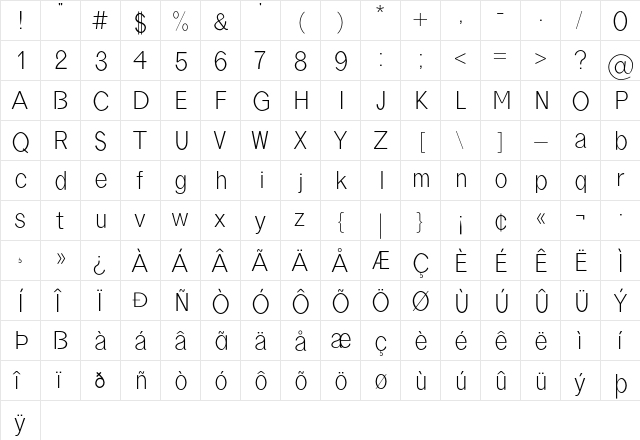 borneo Regular  glyph index