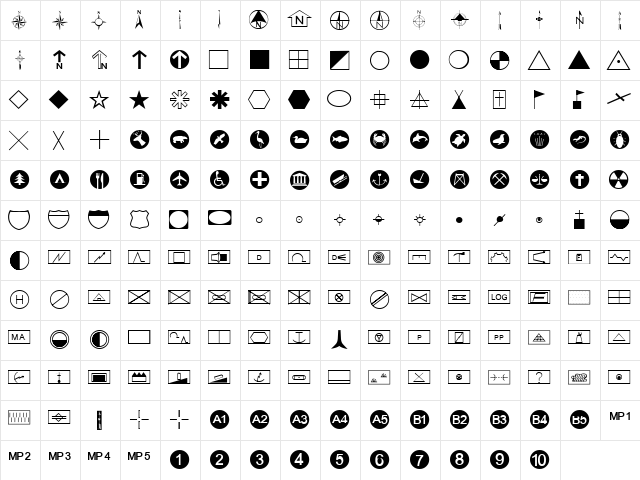 MapSheets Regular  glyph index