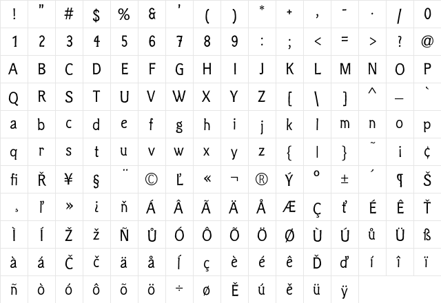 Clichee Regular  glyph index