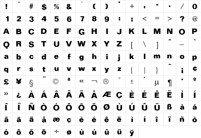 FolioICG Bold  glyph index