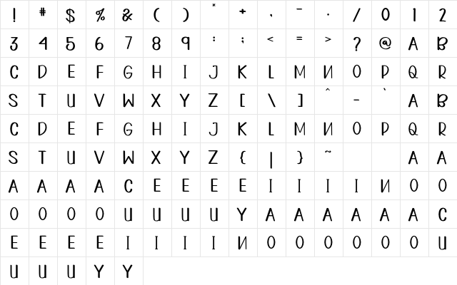 HOME SUNDAY Regular  glyph index