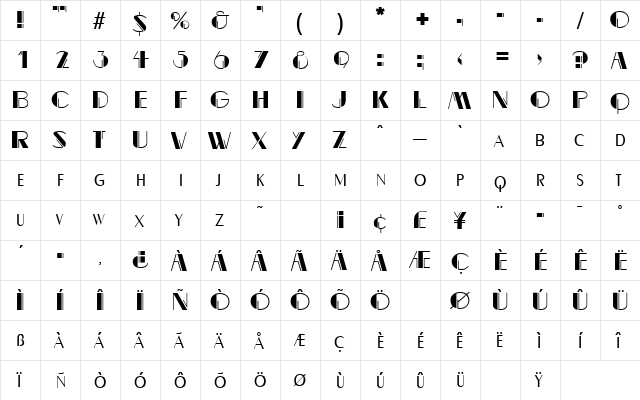 BealeVarigated DB Regular  glyph index