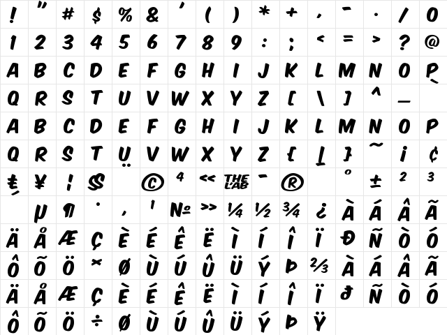 Komika Title - Axis Regular  glyph index