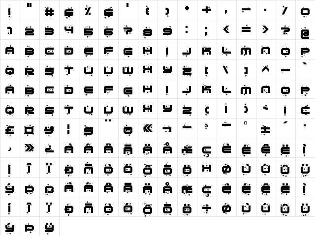 Cutie Top Regular  glyph index