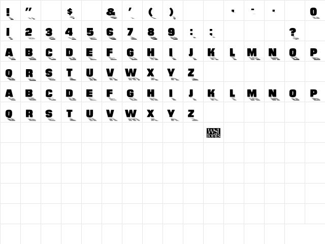 SundownDisplayWide Regular  glyph index