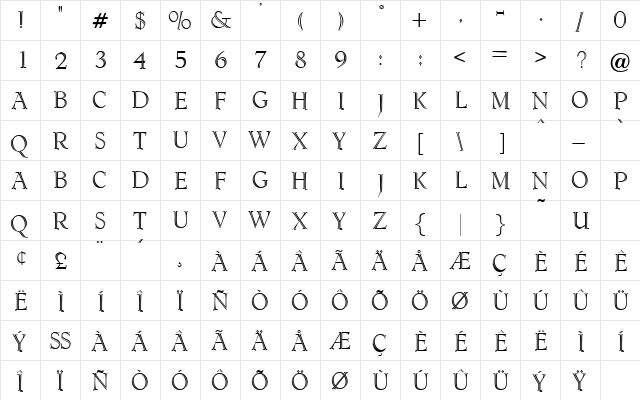 Dagenham DB Regular  glyph index