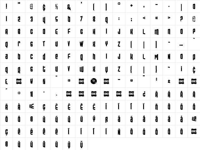 Recordhop Regular  glyph index