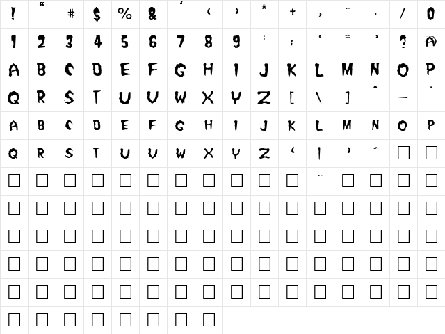 Misfit2 Regular  glyph index