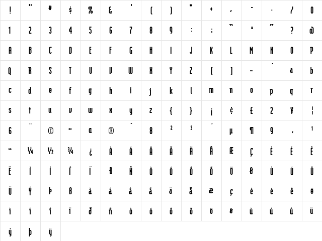 ModularBlack Regular  glyph index