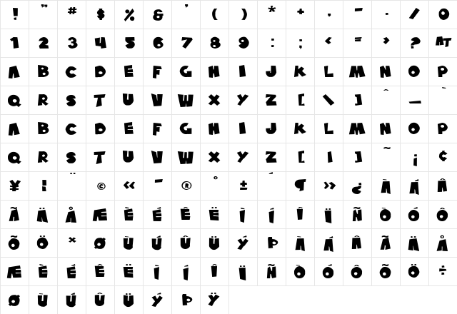 SF Pale Bottom Extended Regular  glyph index