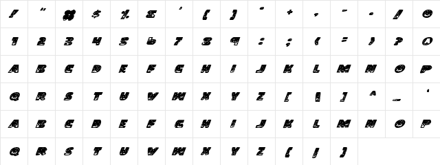 Land Shark Italic Italic  glyph index