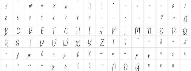 Reghina Font Regular  glyph index