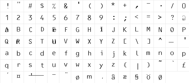 O Medium  glyph index