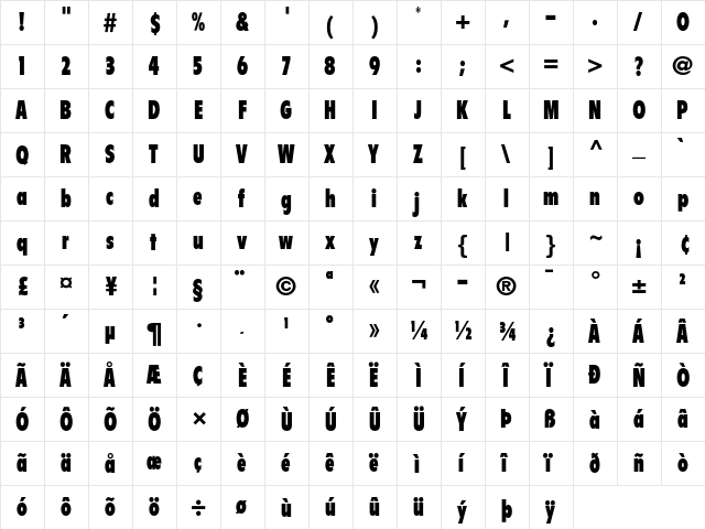 Flyer Extra Black Condensed  glyph index