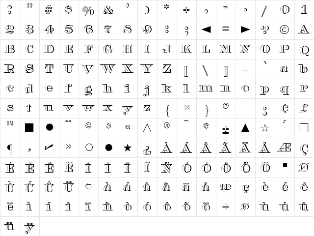 Barclay Open Regular  glyph index