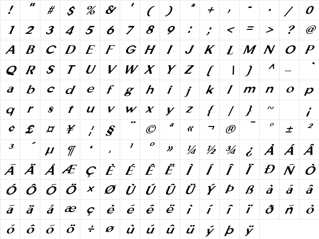 FZ ROMAN 33 ITALIC Normal  glyph index