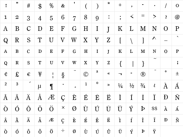 Century-Old-Style-Caps Regular  glyph index