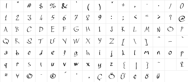Grafitrk Regular  glyph index