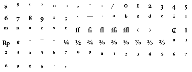 AGaramondExp Bold Regular  glyph index