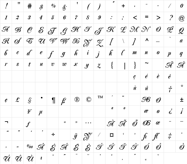 Poppl-Exquisit Regular  glyph index