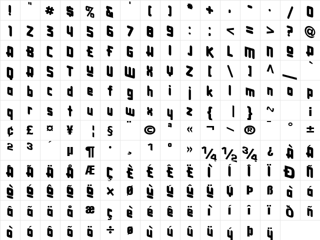 Cater Regular  glyph index