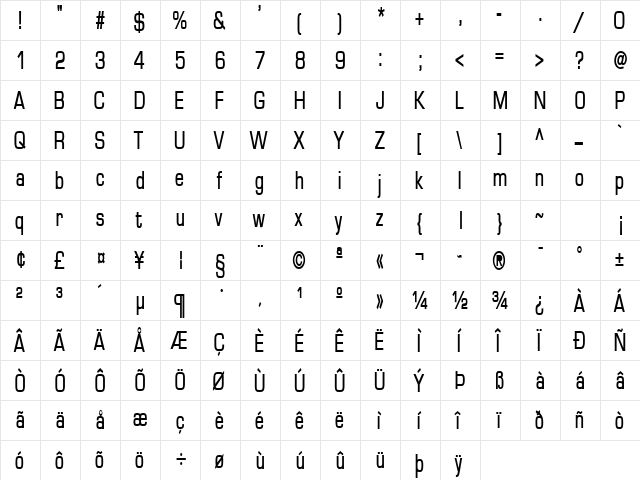 Eurasia Thin Bold  glyph index