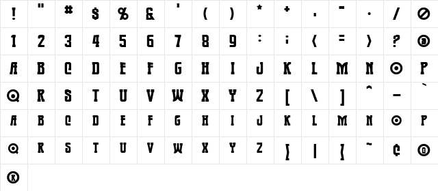 Warmonger BB Regular  glyph index