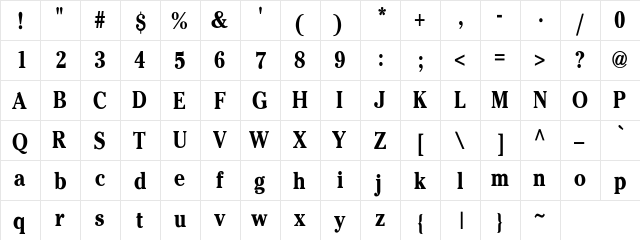 CheltenhamCnd-Bold Regular  glyph index