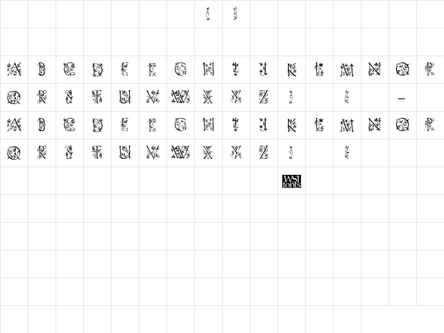 GardenDisplayCaps Regular  glyph index