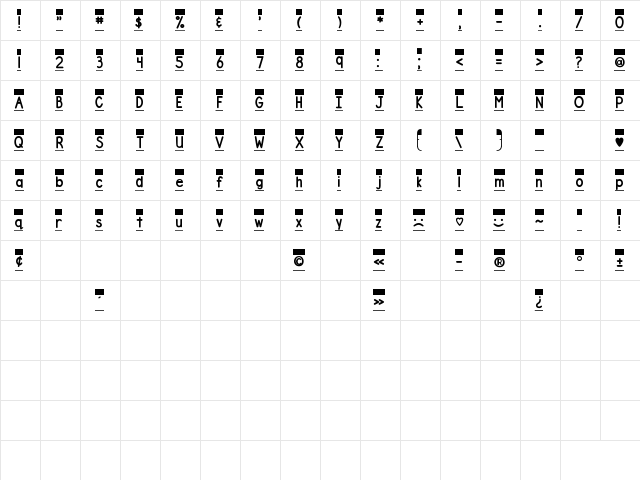 DJB File Folder Labels Regular  glyph index