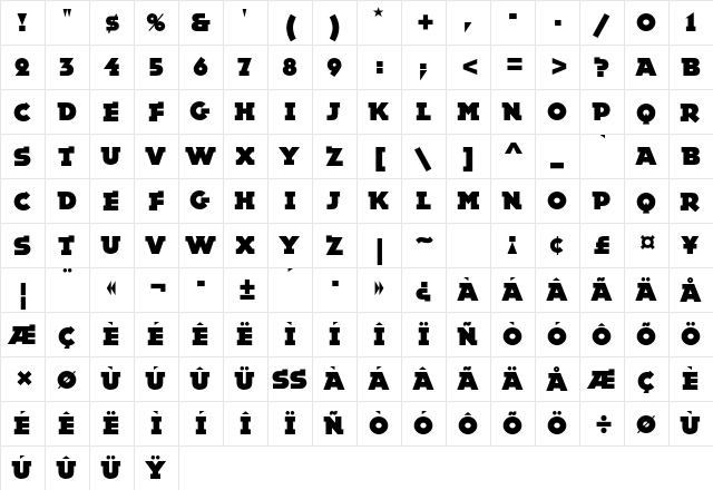 Epokha Std Regular  glyph index